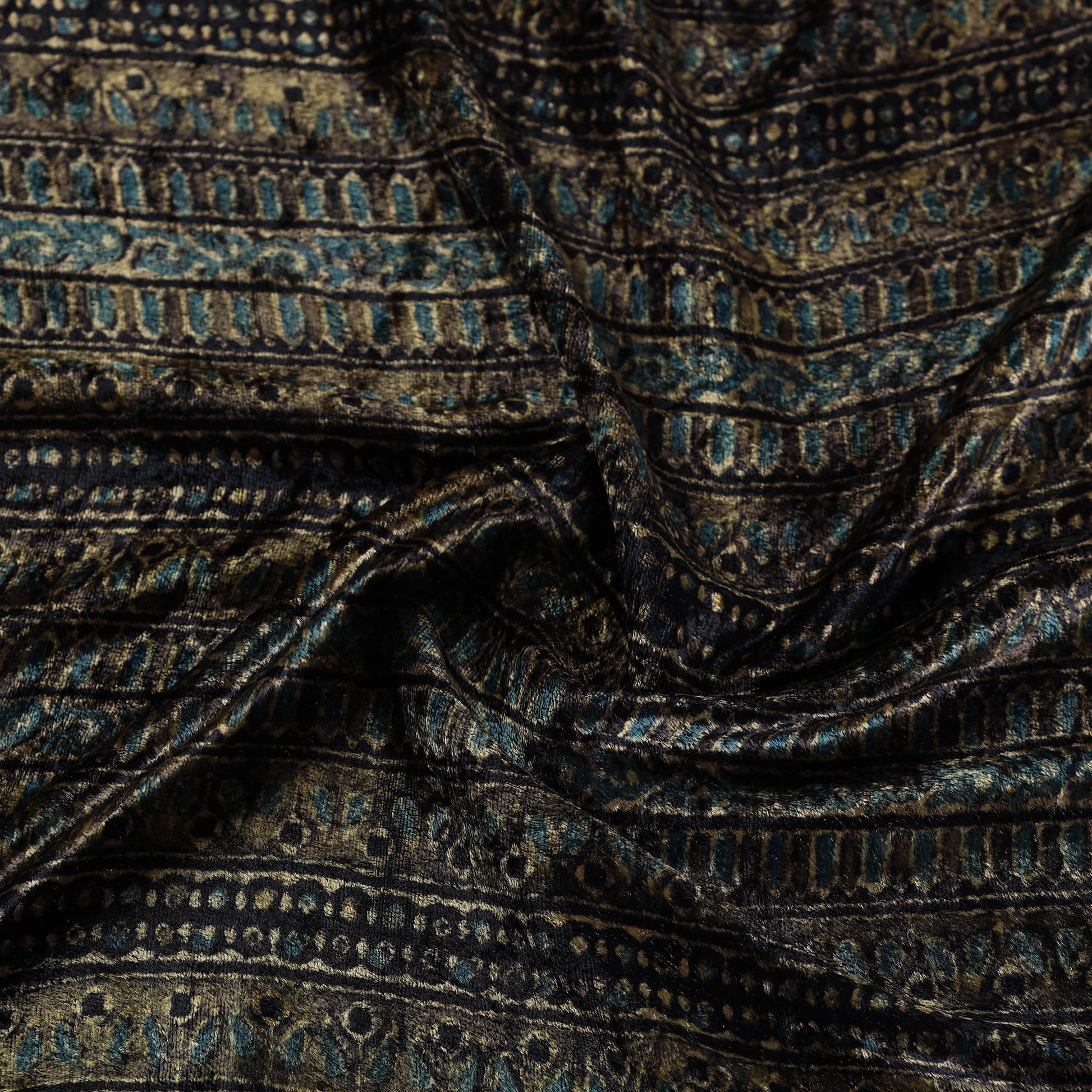 Brown - Block Printed Velvet Natural Dyed Ajrakh Fabric 03