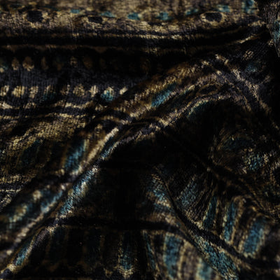 Brown - Block Printed Velvet Natural Dyed Ajrakh Fabric 03