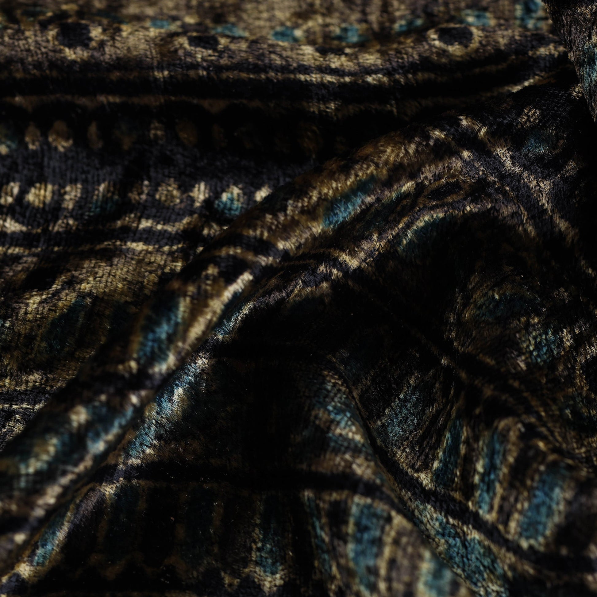 Brown - Block Printed Velvet Natural Dyed Ajrakh Fabric 03