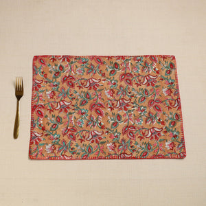 Brown - Hand Embroidered Floral Cotton Reversible Table Mat 24