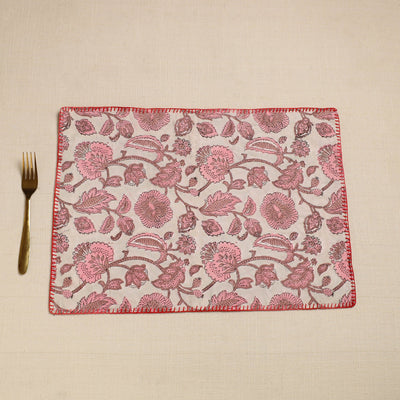 Brown - Hand Embroidered Floral Cotton Reversible Table Mat 24
