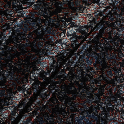 Black - Block Printed Velvet Natural Dyed Ajrakh Fabric 11