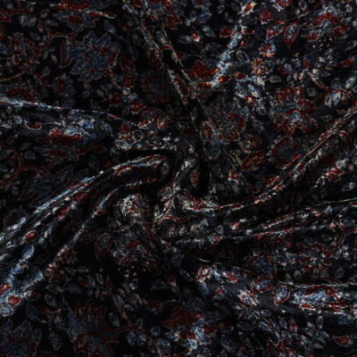 Black - Block Printed Velvet Natural Dyed Ajrakh Fabric 11