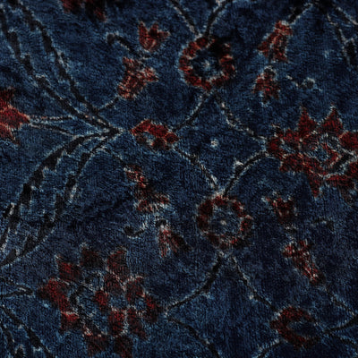 Blue - Block Printed Velvet Natural Dyed Ajrakh Fabric 08