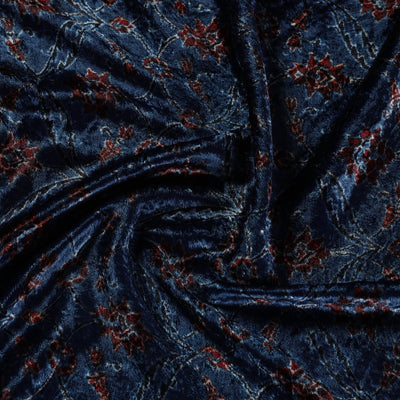 Blue - Block Printed Velvet Natural Dyed Ajrakh Fabric 08