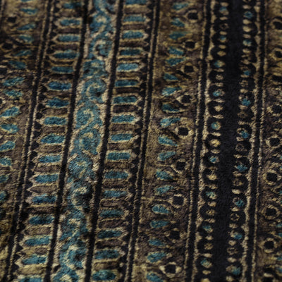Brown - Block Printed Velvet Natural Dyed Ajrakh Fabric 03
