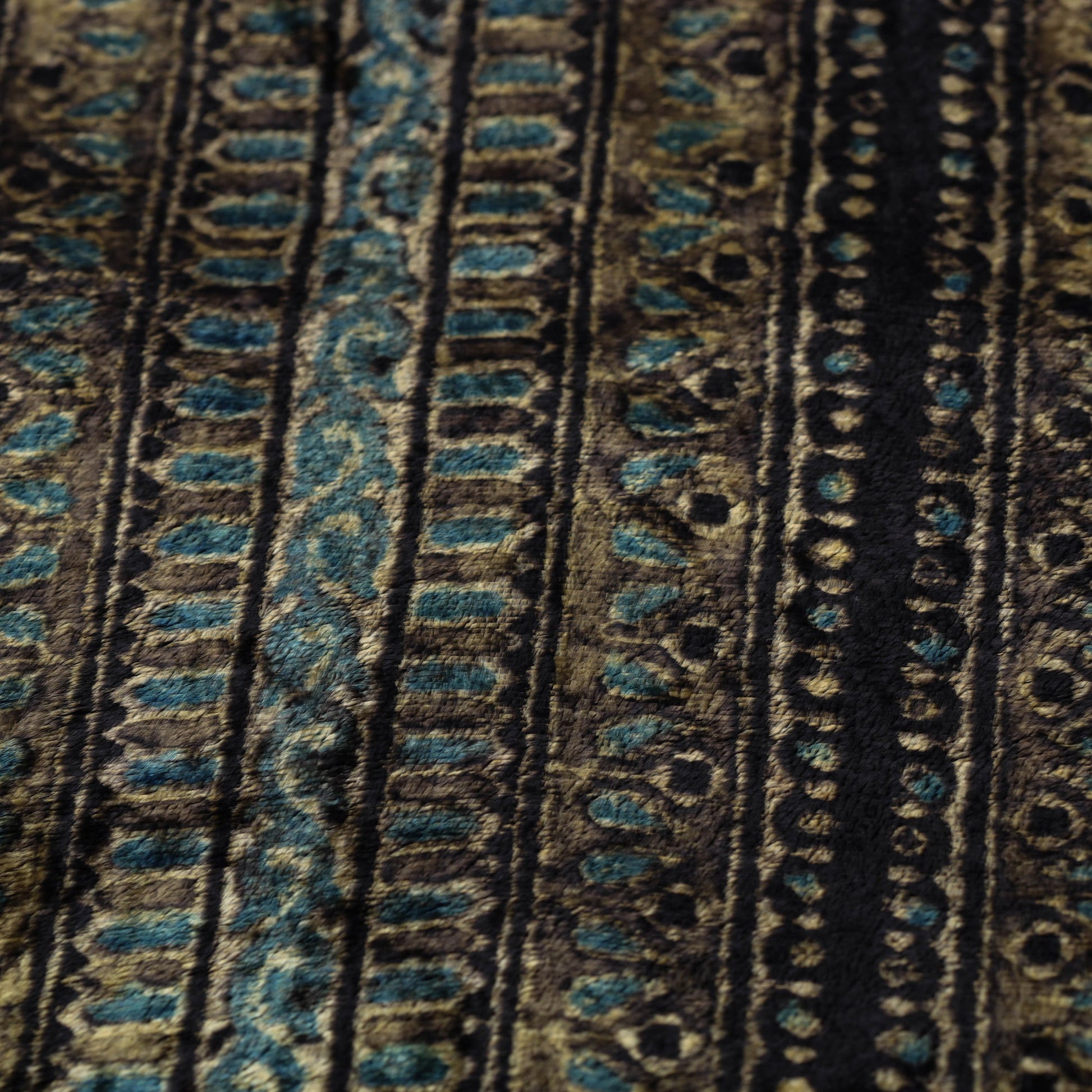 Brown - Block Printed Velvet Natural Dyed Ajrakh Fabric 03