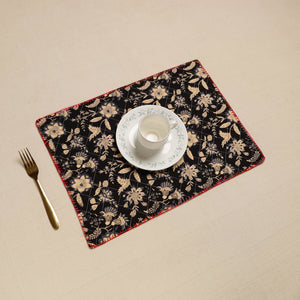 Black - Hand Embroidered Floral Cotton Reversible Table Mat 32
