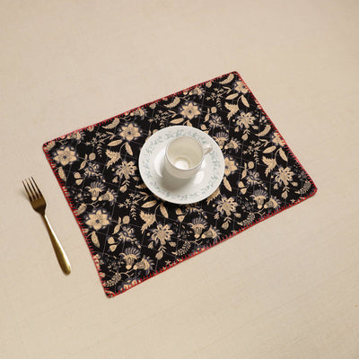 Black - Hand Embroidered Floral Cotton Reversible Table Mat 32