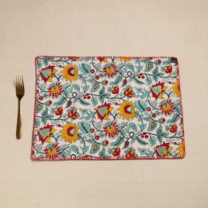 Black - Hand Embroidered Floral Cotton Reversible Table Mat 32