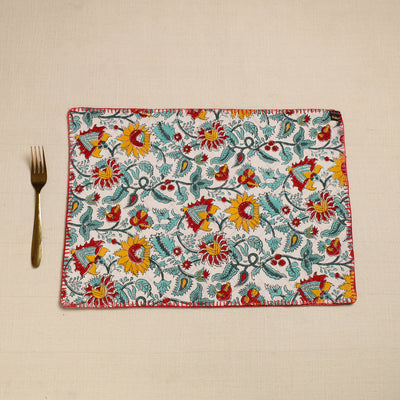 Black - Hand Embroidered Floral Cotton Reversible Table Mat 32
