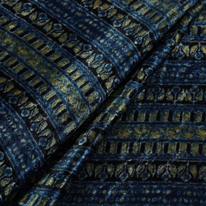 Blue - Block Printed Velvet Natural Dyed Ajrakh Fabric 10