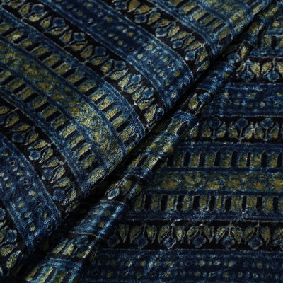 Blue - Block Printed Velvet Natural Dyed Ajrakh Fabric 10