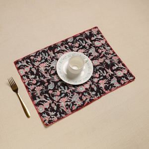 Black - Hand Embroidered Floral Cotton Reversible Table Mat 34