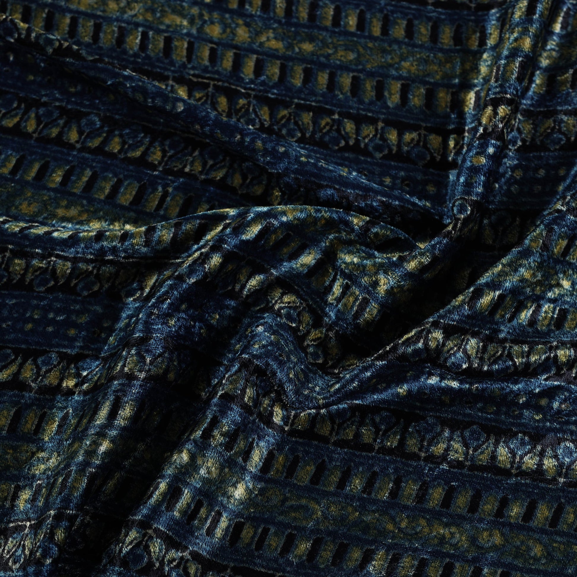 Blue - Block Printed Velvet Natural Dyed Ajrakh Fabric 10