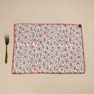Black - Hand Embroidered Floral Cotton Reversible Table Mat 34