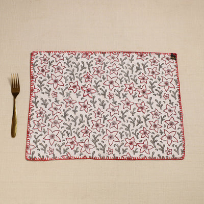 Black - Hand Embroidered Floral Cotton Reversible Table Mat 34