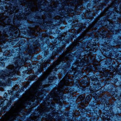 Blue - Block Printed Velvet Natural Dyed Ajrakh Fabric 07