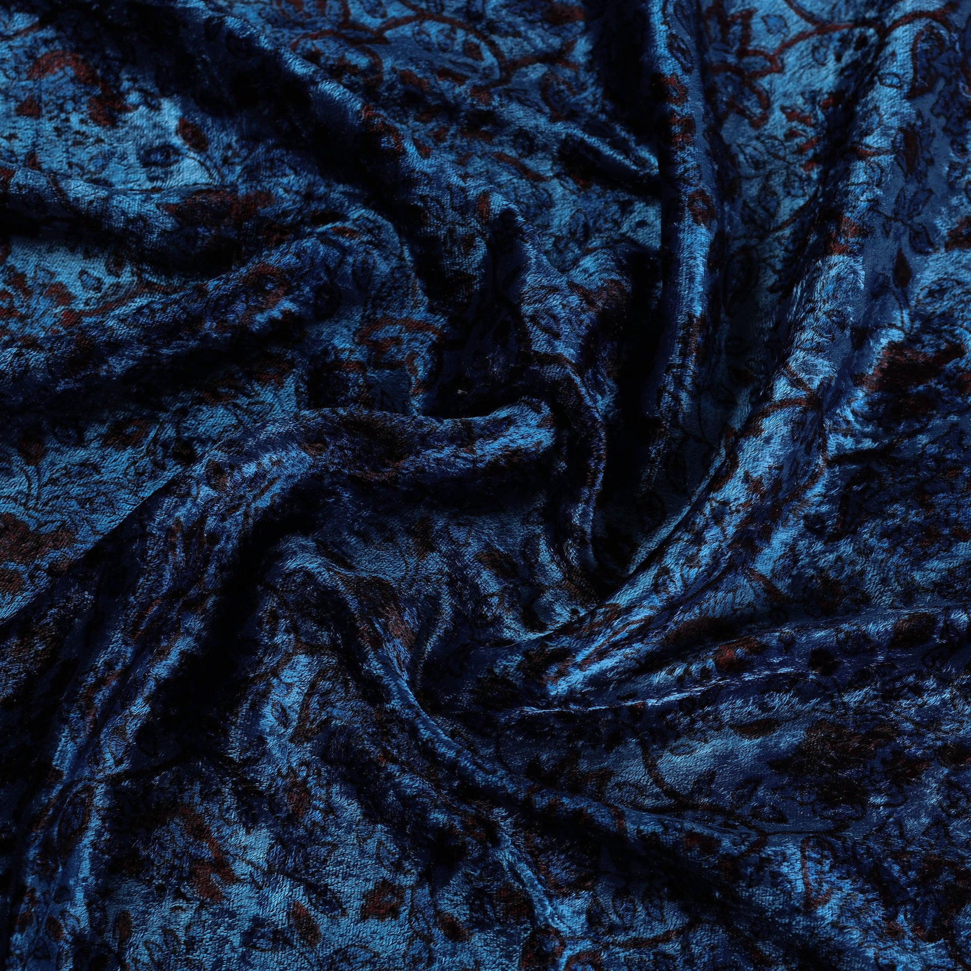 Blue - Block Printed Velvet Natural Dyed Ajrakh Fabric 07