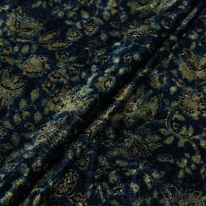 Blue - Block Printed Velvet Natural Dyed Ajrakh Fabric 06