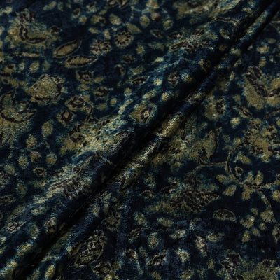 Blue - Block Printed Velvet Natural Dyed Ajrakh Fabric 06
