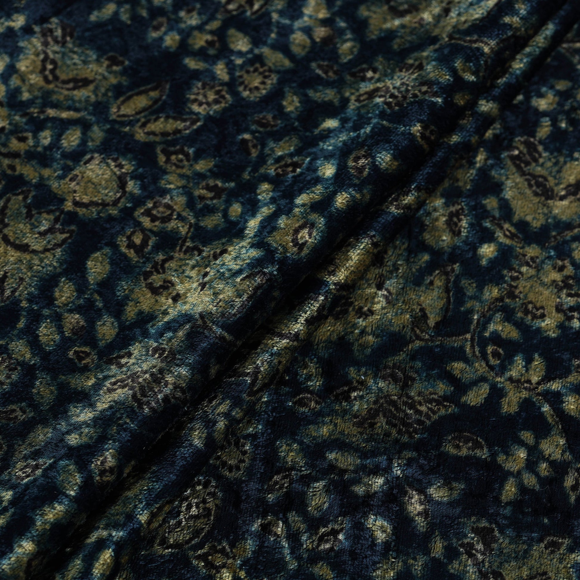 Blue - Block Printed Velvet Natural Dyed Ajrakh Fabric 06