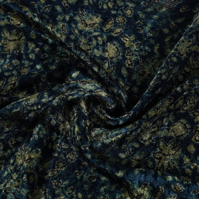 Blue - Block Printed Velvet Natural Dyed Ajrakh Fabric 06