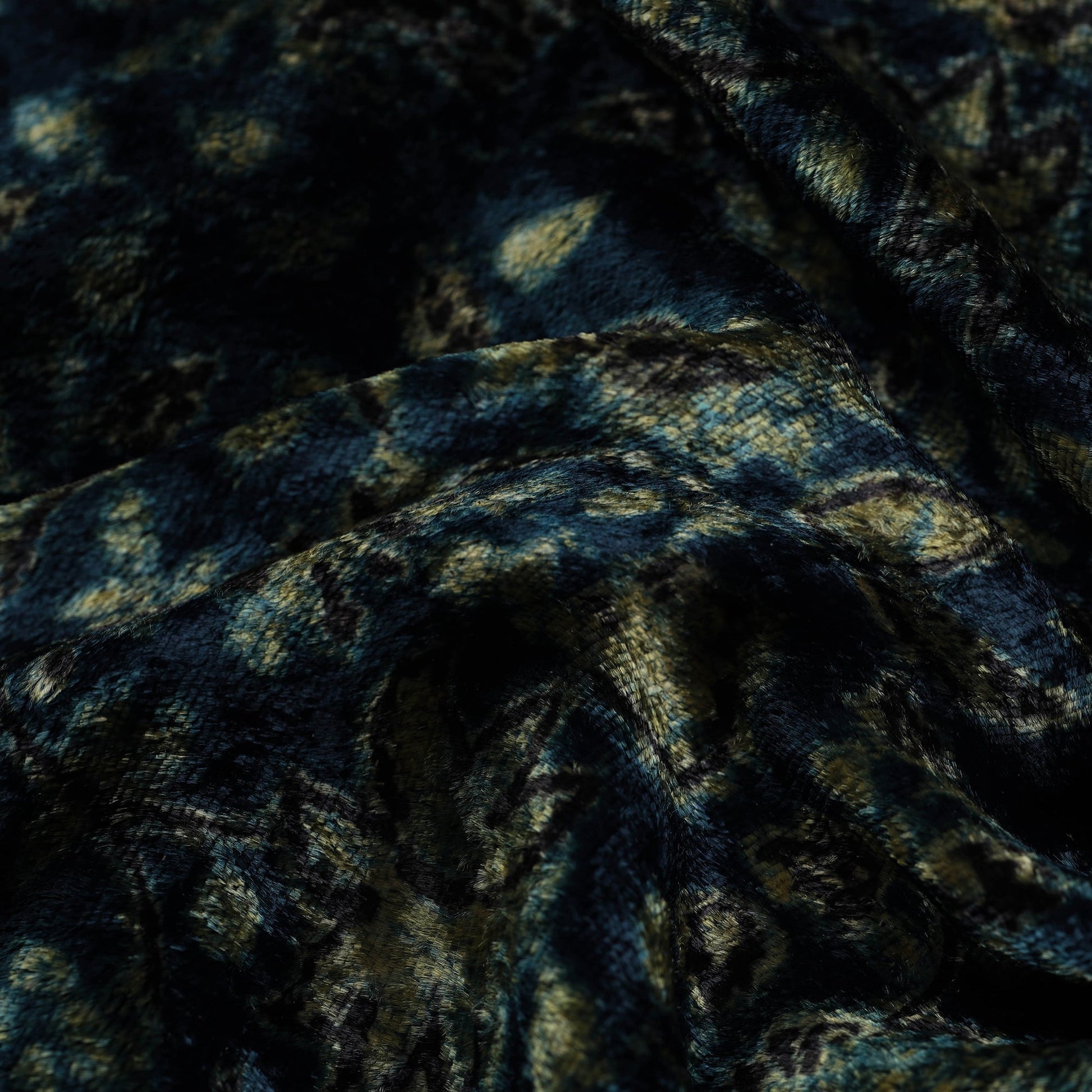 Blue - Block Printed Velvet Natural Dyed Ajrakh Fabric 06