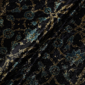 Black - Block Printed Velvet Natural Dyed Ajrakh Fabric 01