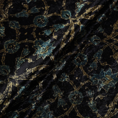 Black - Block Printed Velvet Natural Dyed Ajrakh Fabric 01