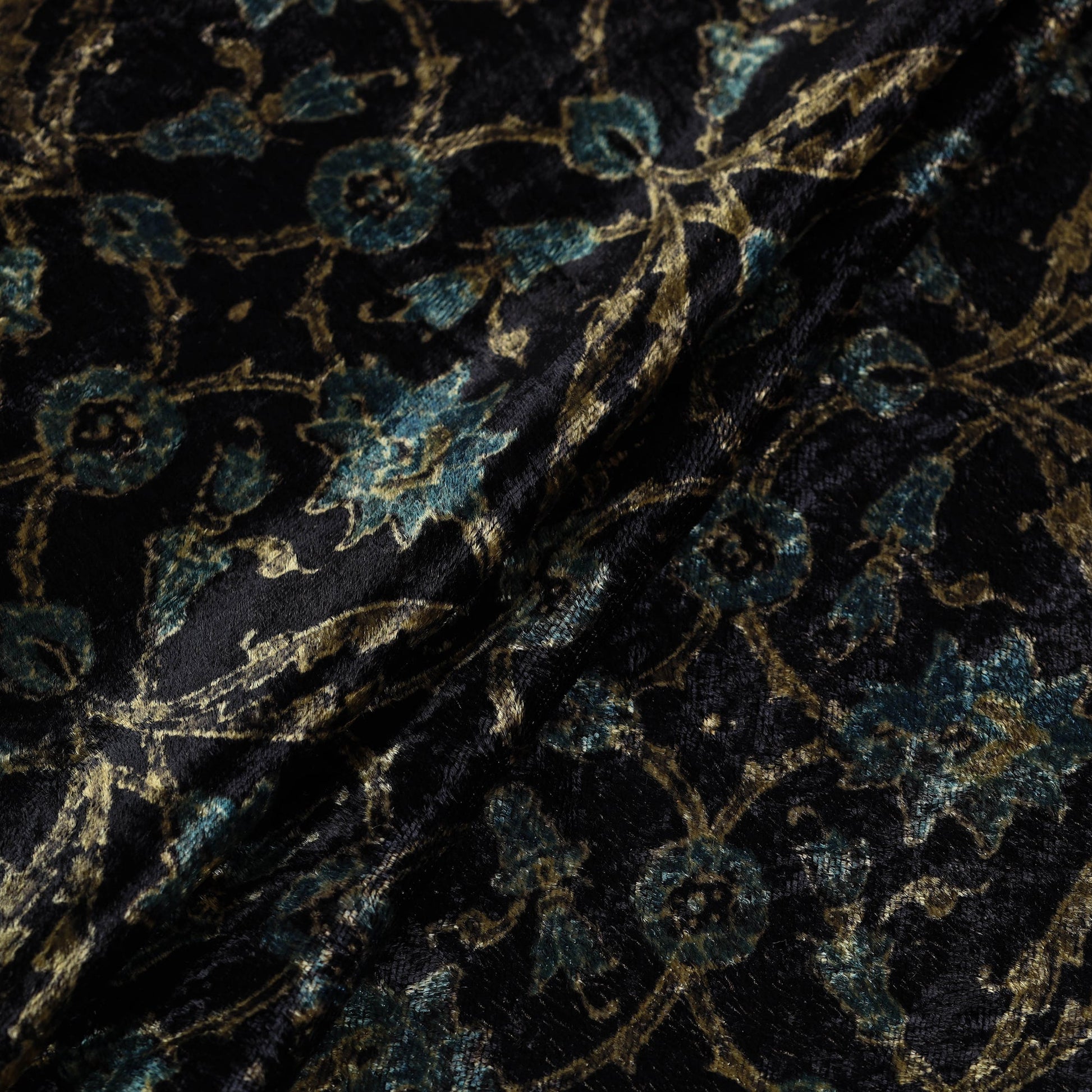 Black - Block Printed Velvet Natural Dyed Ajrakh Fabric 01
