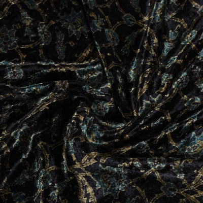 Black - Block Printed Velvet Natural Dyed Ajrakh Fabric 01