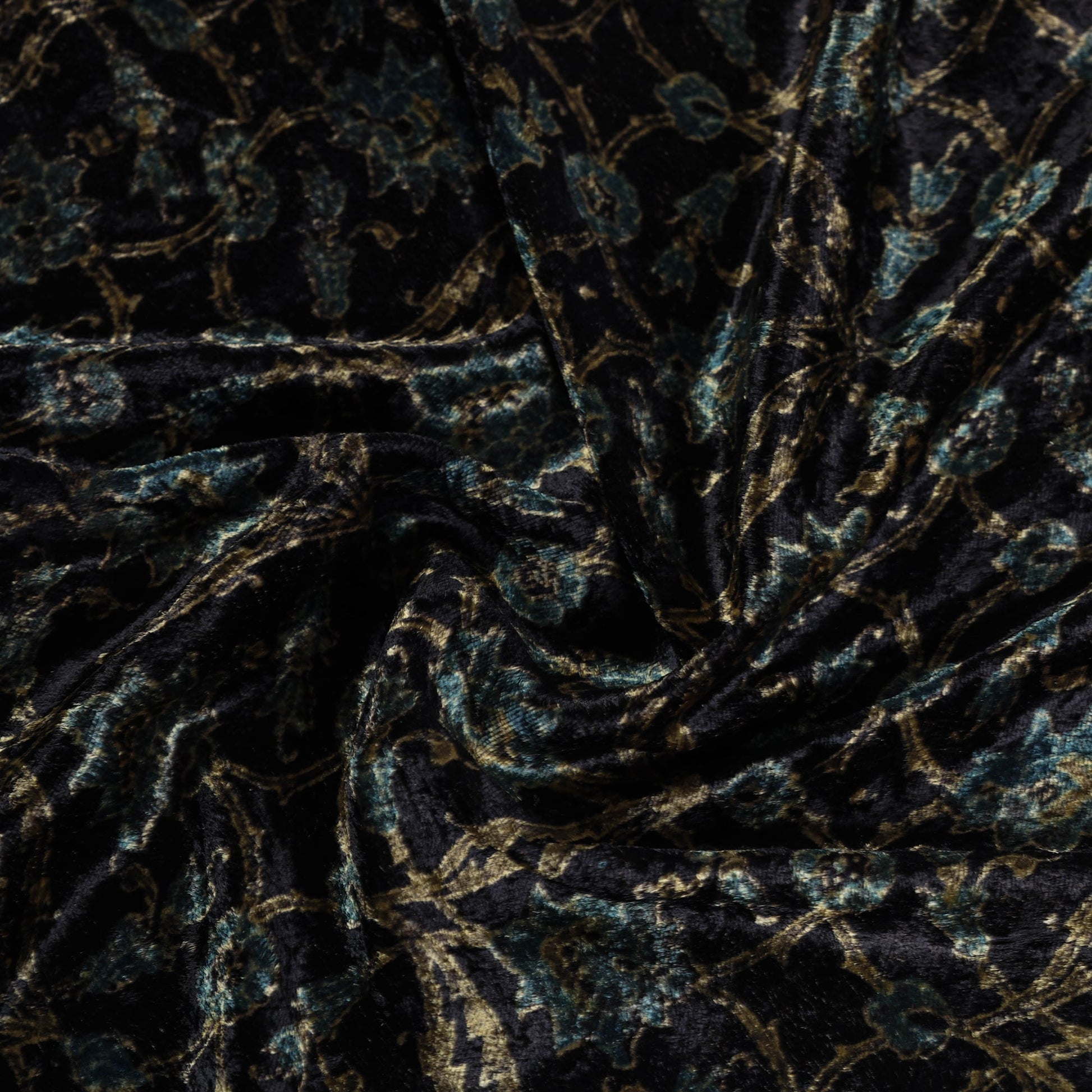Black - Block Printed Velvet Natural Dyed Ajrakh Fabric 01