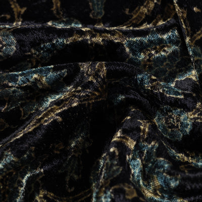 Black - Block Printed Velvet Natural Dyed Ajrakh Fabric 01