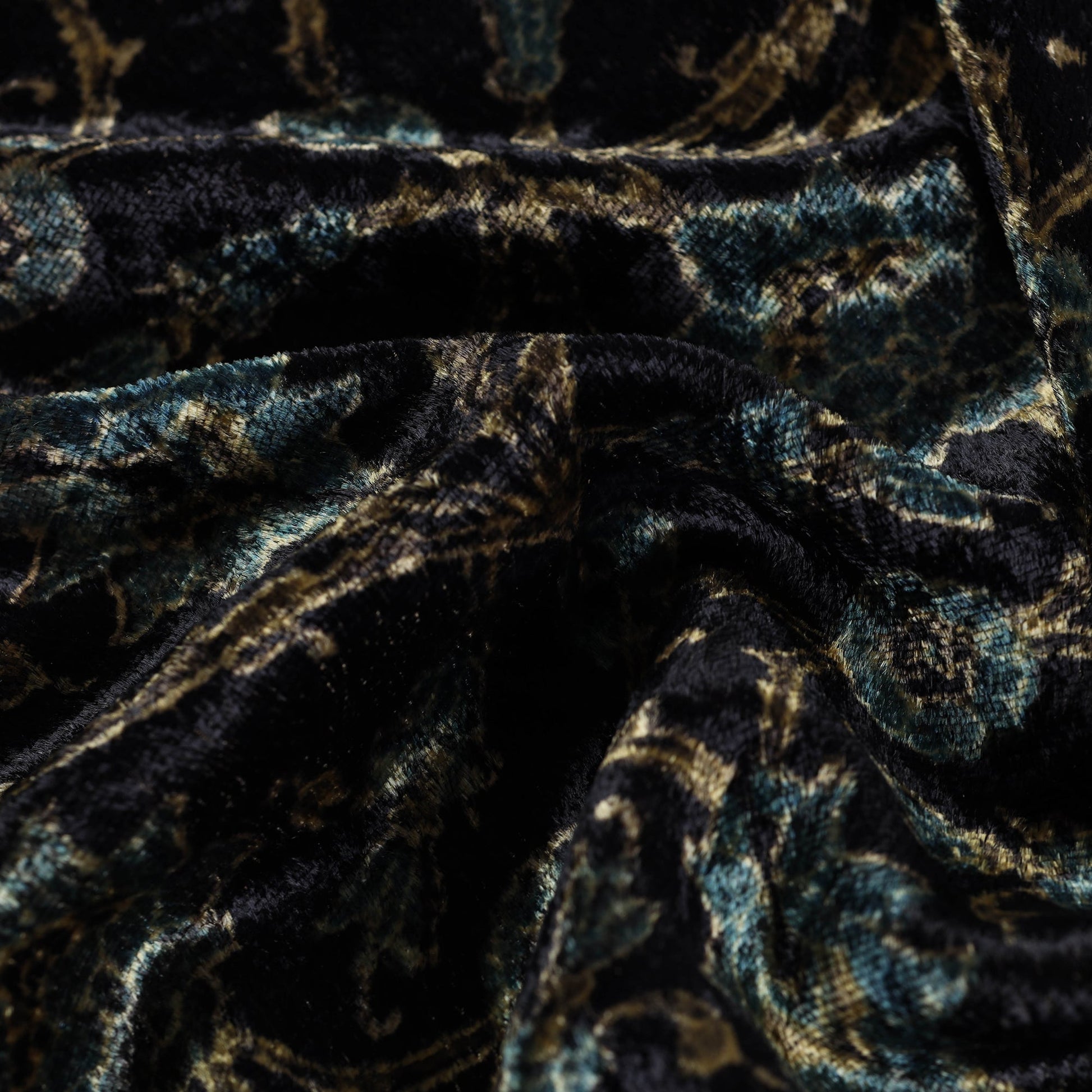 Black - Block Printed Velvet Natural Dyed Ajrakh Fabric 01