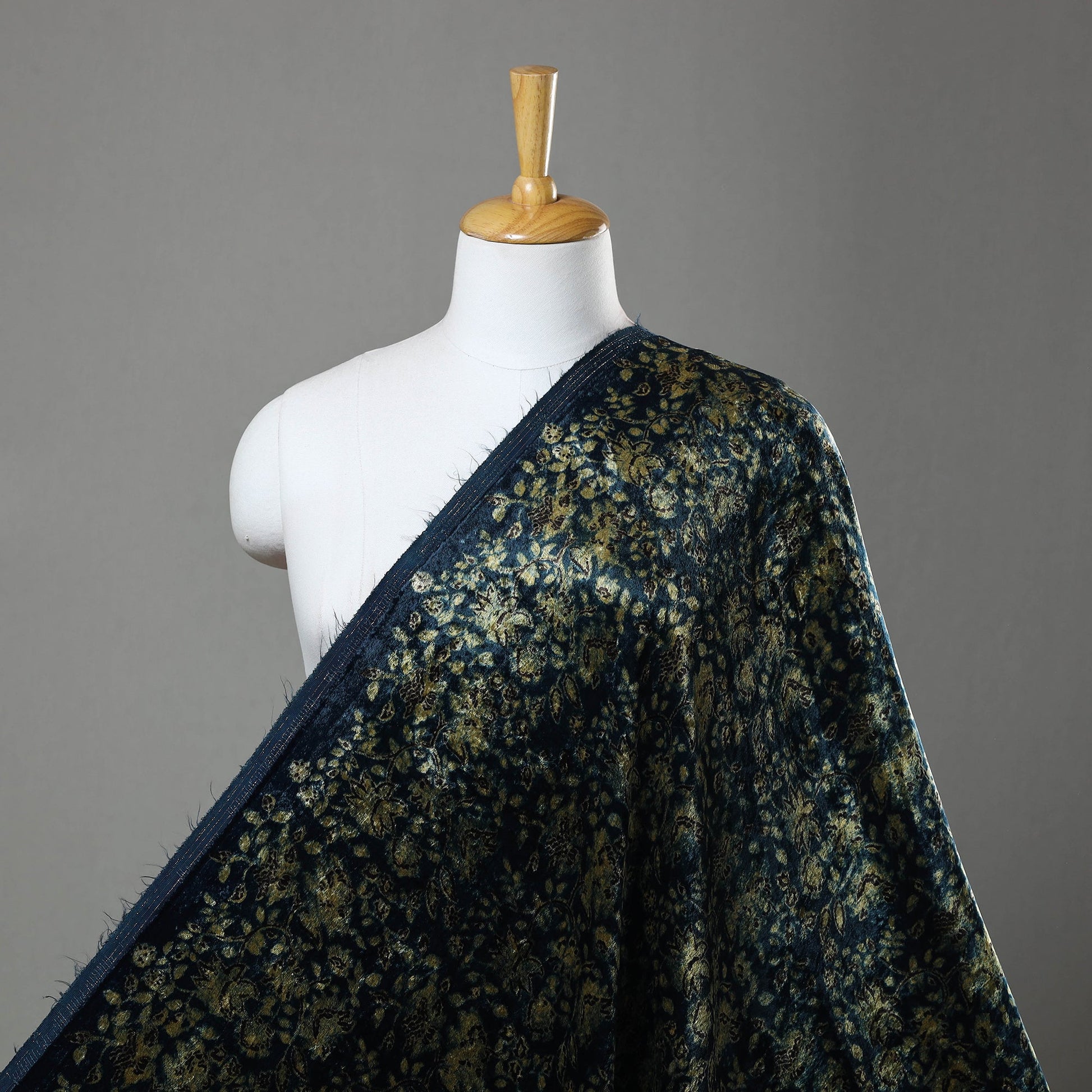 Blue - Block Printed Velvet Natural Dyed Ajrakh Fabric 06
