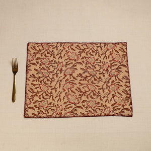 Brown - Hand Embroidered Floral Cotton Reversible Table Mat 45