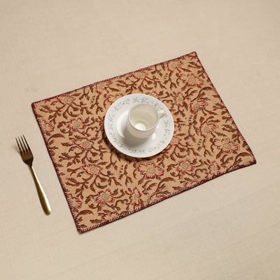 Brown - Hand Embroidered Floral Cotton Reversible Table Mat 45