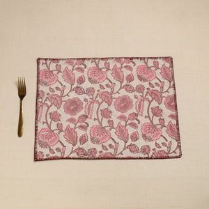 Brown - Hand Embroidered Floral Cotton Reversible Table Mat 45