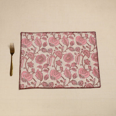 Brown - Hand Embroidered Floral Cotton Reversible Table Mat 45