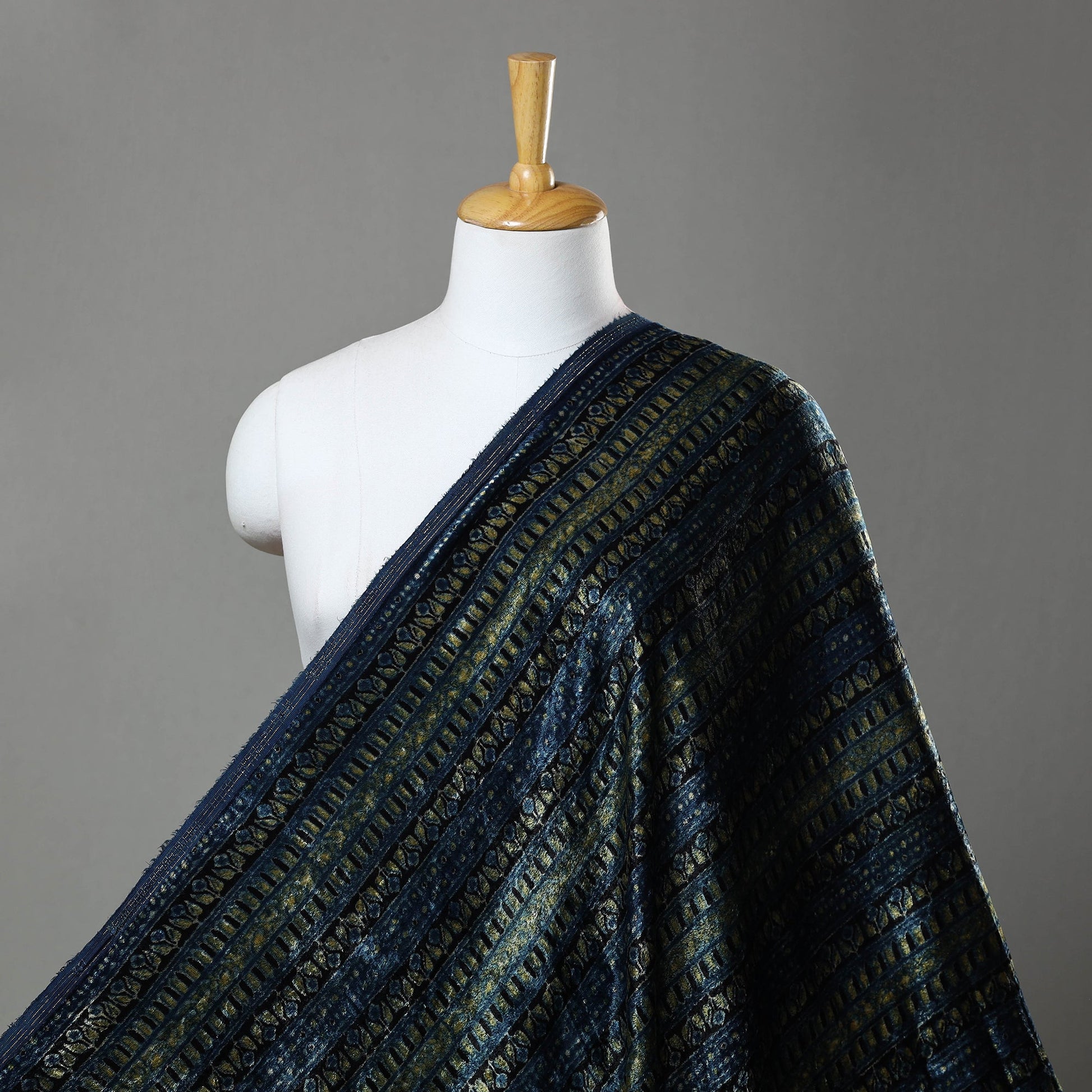 Blue - Block Printed Velvet Natural Dyed Ajrakh Fabric 10