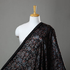 Black - Block Printed Velvet Natural Dyed Ajrakh Fabric 11
