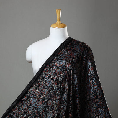 Black - Block Printed Velvet Natural Dyed Ajrakh Fabric 11