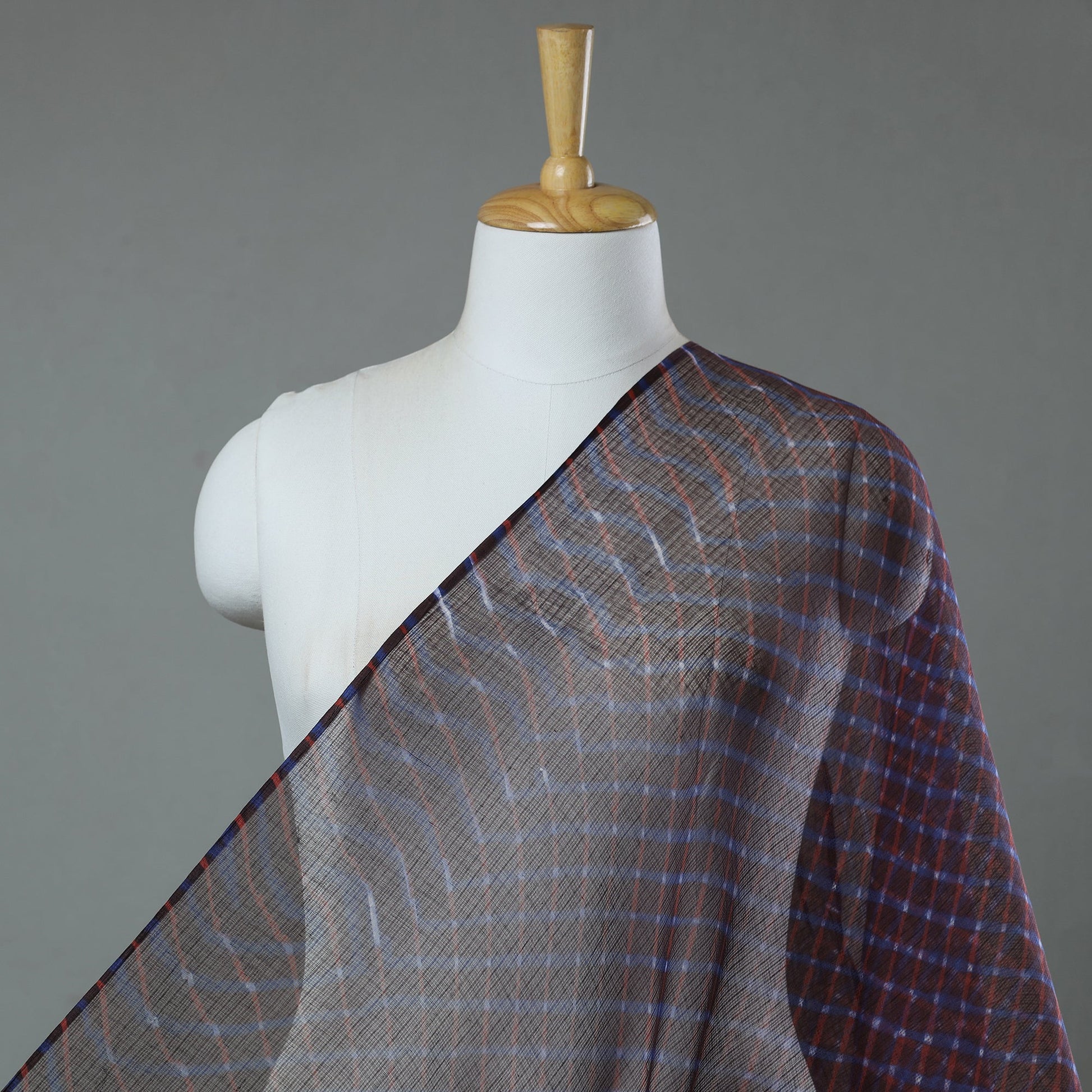 Brown - Leheriya Tie-Dye Kota Doria Cotton Fabric 07