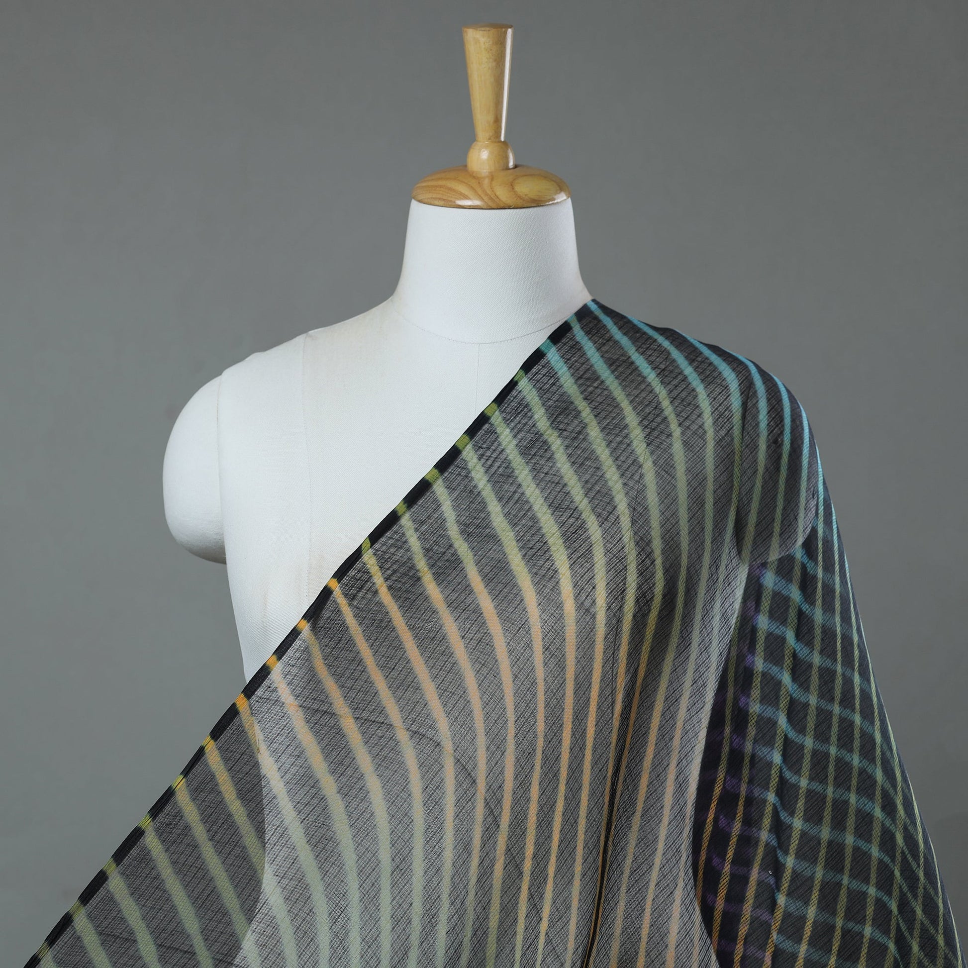 Black - Leheriya Tie-Dye Kota Doria Cotton Fabric 04