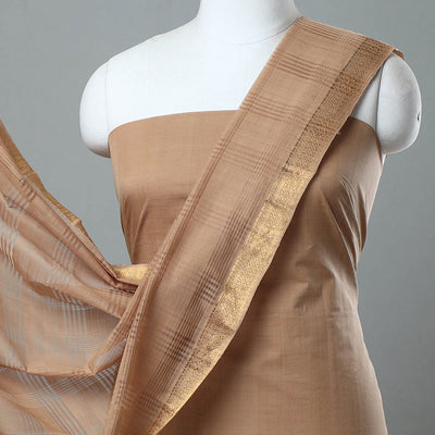 Brown - 3pc Handloom Cotton Mangalagiri Dress Material 04