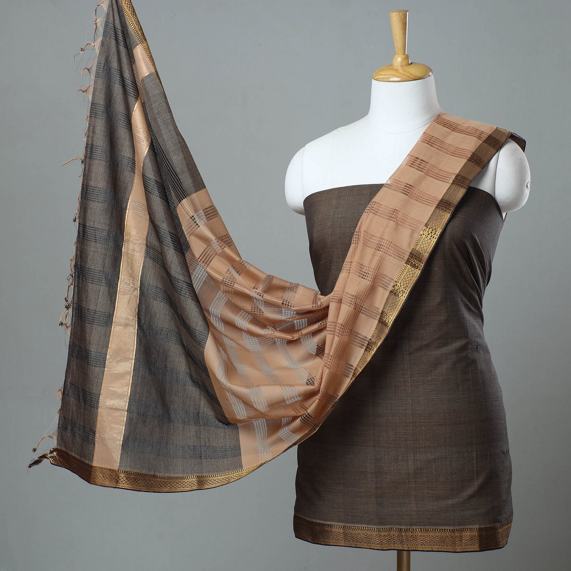 Black - 3pc Handloom Cotton Mangalagiri Dress Material 09
