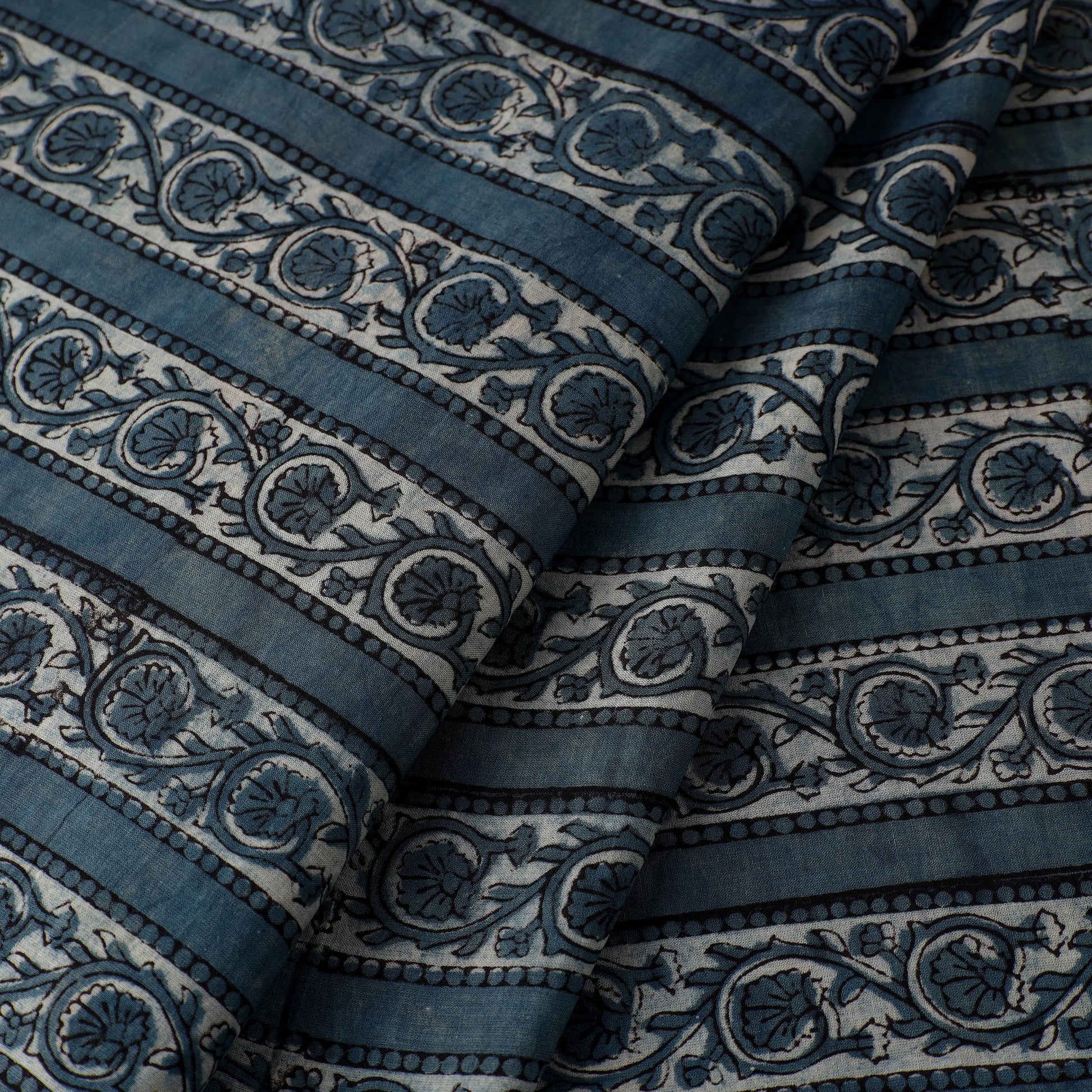 Blue - Block Printed Cotton Vanaspati Bagru Fabric 07