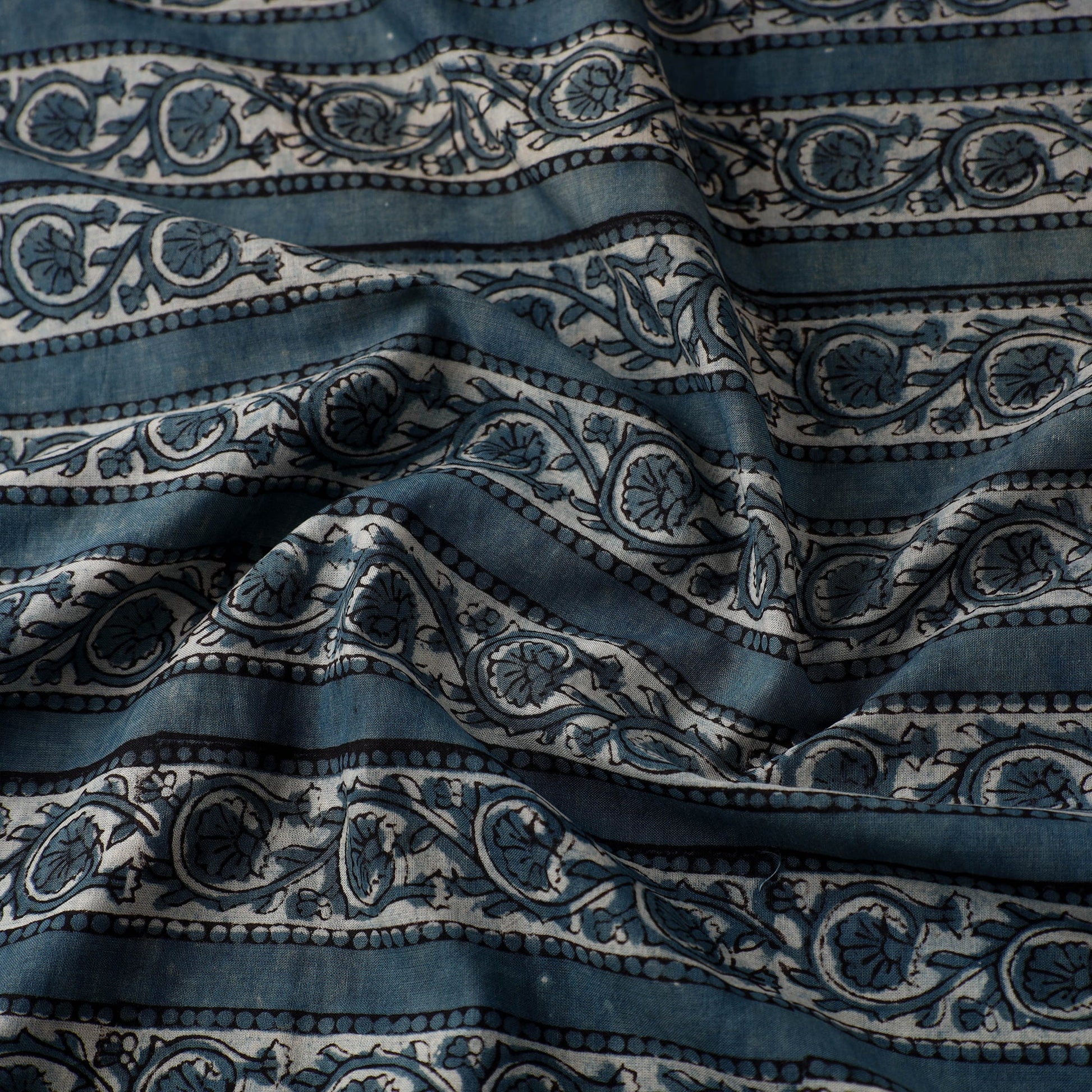 Blue - Block Printed Cotton Vanaspati Bagru Fabric 07