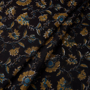 Black - Block Printed Cotton Jahota Fabric 12